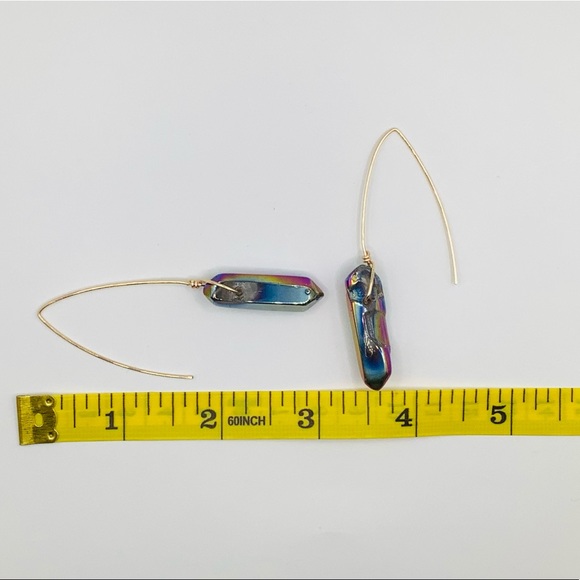 NEW Earrings Quartz Crystal Points Titanium Coated Oil Slick Gold Tone Ear Wires - Picture 10 of 10
